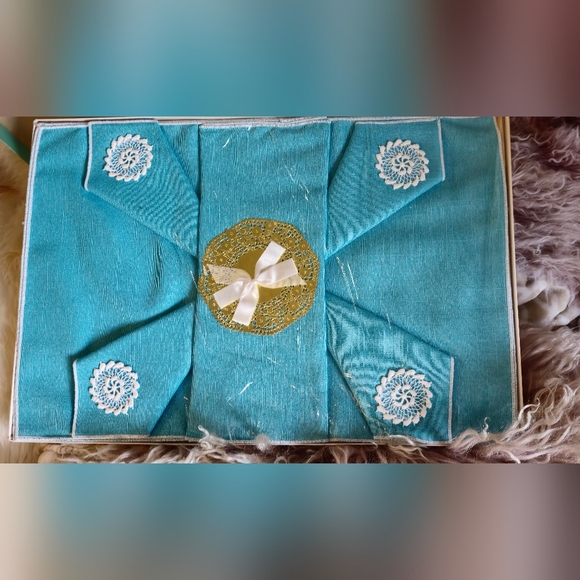 Vintage 1960s Lady Cristina Luxury Place Mat Set- aqua - Picture 5 of 16